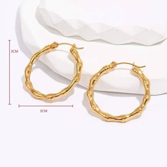 NWT 18k Gold Plated Bamboo Hoops - Picture 2 of 4